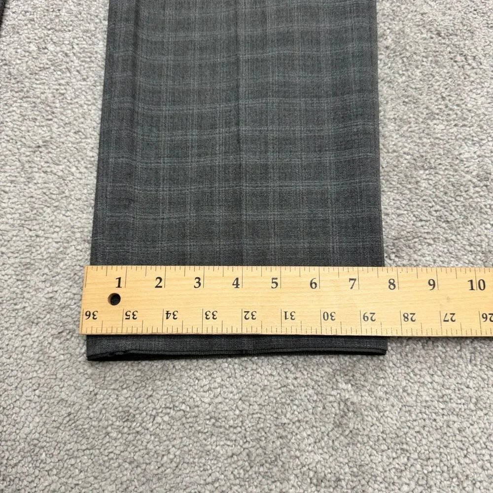 Sunwill Modern Dress Pants Mens 38L Gray Plaid Wool Blend Straight Trousers Work